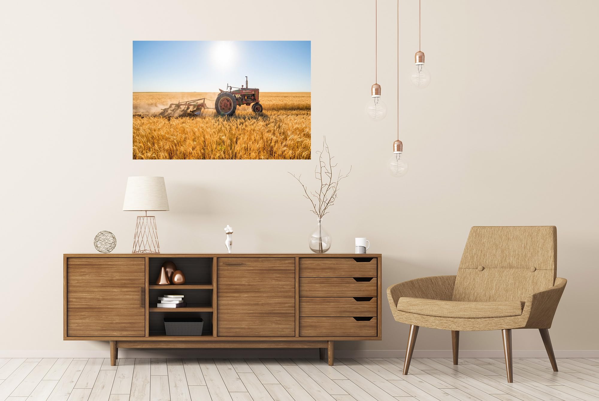 islandburner Póster premium con tractor nostálgico en campo de trigo, mural para comedor para amantes de la vida en el campo - gran formato