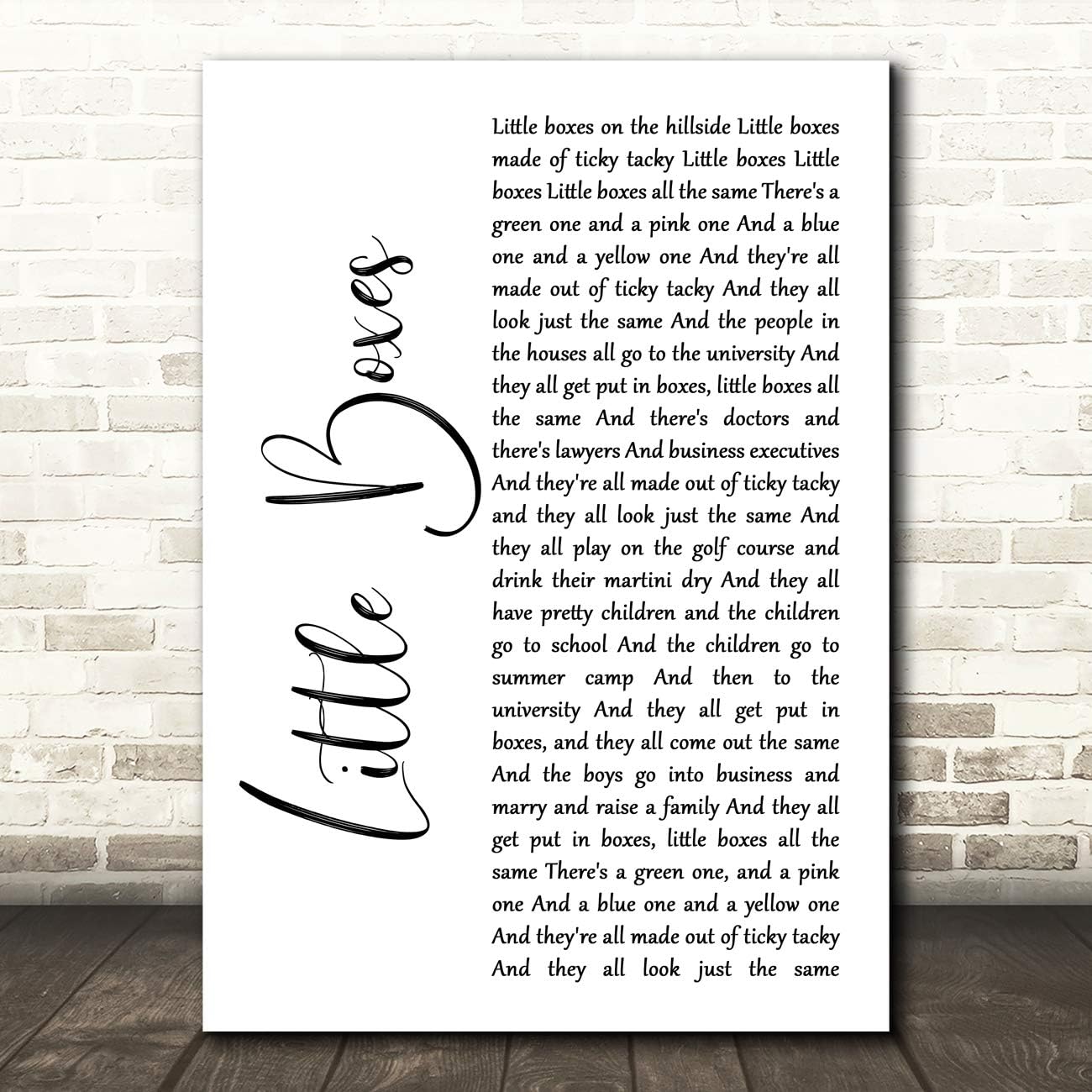Amazon Com Little Boxes White Script Song Lyric Wall Art Poster Gift Present Print Office Products