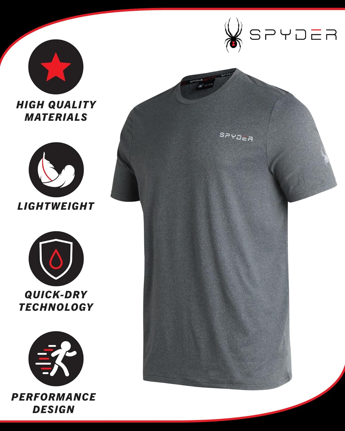 Spyder Mens Active Shirts - Quick Dry Lightweight Short Sleeve Mens Shirts Athletic Performance Gym Workout Shirts for Men - Image 2