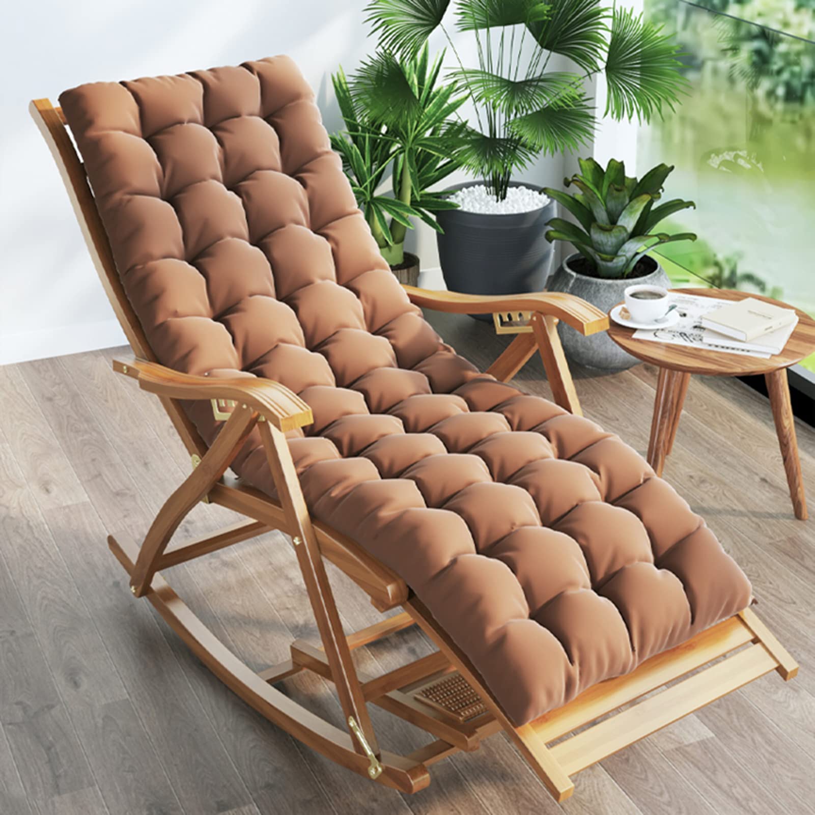 Klappbarer Bambus-Liegestuhl, Outdoor-Sonnenliege, Relax-Schaukelstuhl mit  5-Fach Verstellbarer Rckenlehne, Dehnbare Fusttze, Lounge-Sessel fr ...