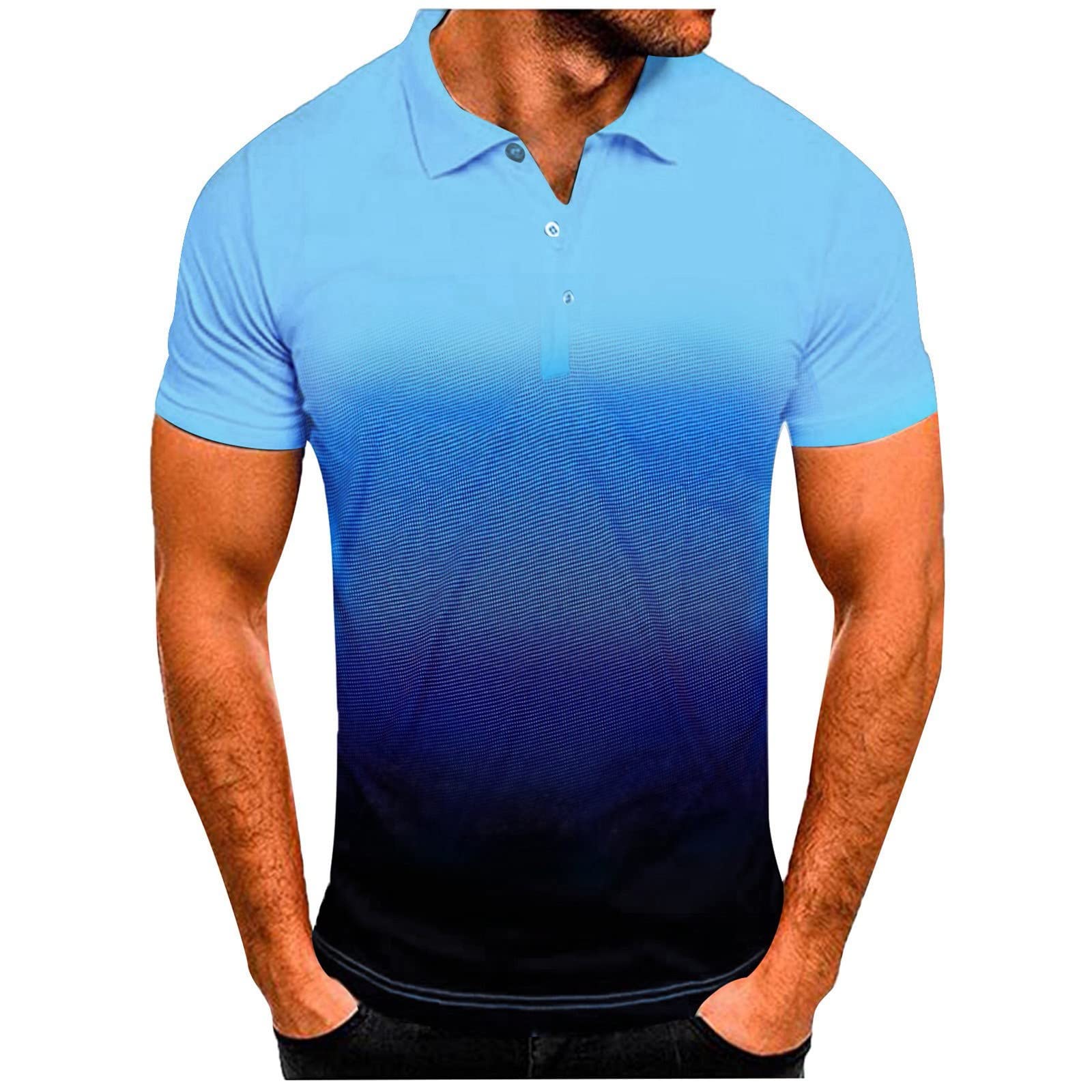 Generic Polo deportivo para hombre, ajuste regular, casual, cuello alto, camisa de verano ligera degradada, camisa polo elástica de ajuste clásico, camisa versátil de moda para uso diario.