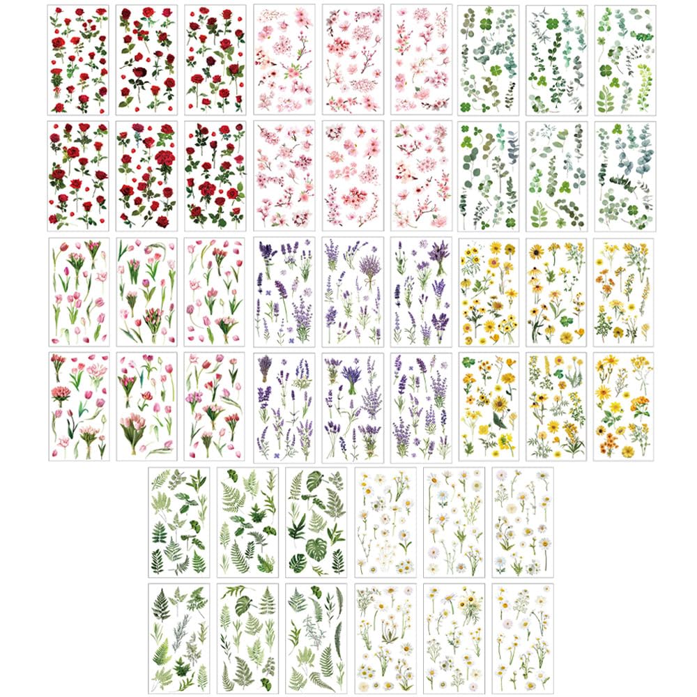 moin moin 2405sl297 Sticker Flower Bouquet, Illustration, 8 Types (6 Sheets x 8 Types = 48 Sheet Set), Large Capacity, Transparent, PVC, Waterproof, Splashproof, Notebook, Letter, Decoration, Purple, 