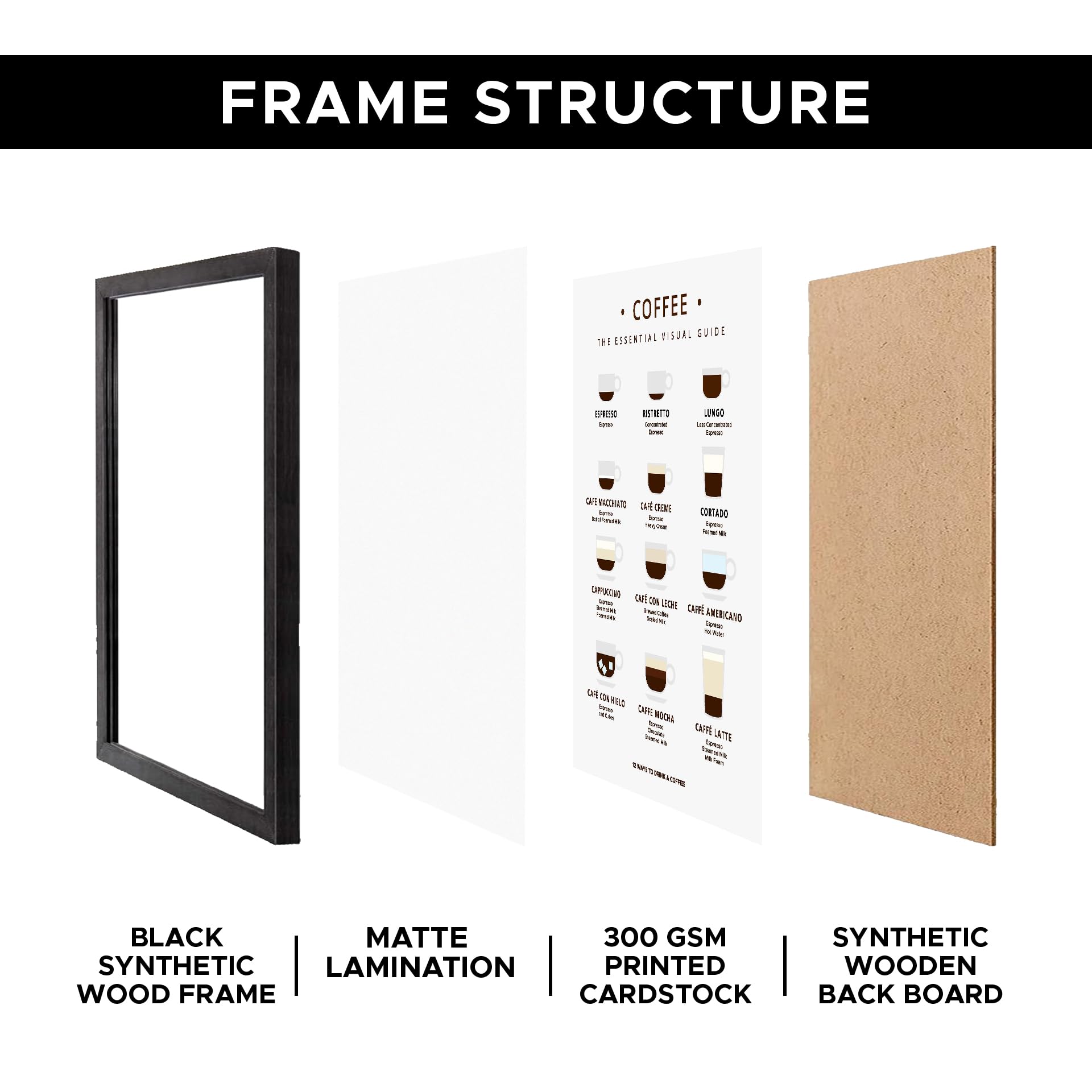 CodersParadise Wood Coffee Wall Poster Rectangular Frames | 8X12 Inch (A4 Size) | Hanging Wall Artwork Frames For Home 4