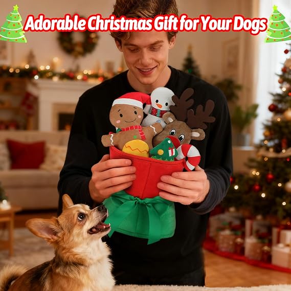 YUEPET 11 Pack Christmas Plush Dog Toys,Interactive Dog Squeaky Toy with Crinkle Paper Set,Pet Chew Toy Christmas Tree & Santa Reindeer Toys Gifts for Puppies Small Dogs