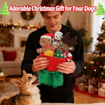 YUEPET 11 Pack Christmas Plush Dog Toys,Interactive Dog Squeaky Toy with Crinkle Paper Set,Pet Chew Toy Christmas Tree & Santa Reindeer Toys Gifts for Puppies Small Dogs