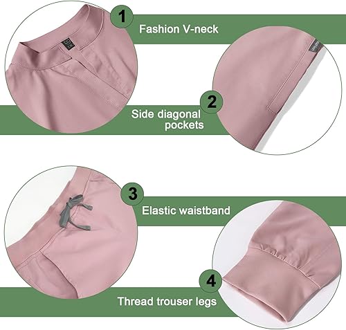 Miniatura 4 de NiaaHinn Conjunto de ropa quirúrgica para mujer con parte superior y pantalón deportivo con bolsillo con cremallera, uniforme mediano