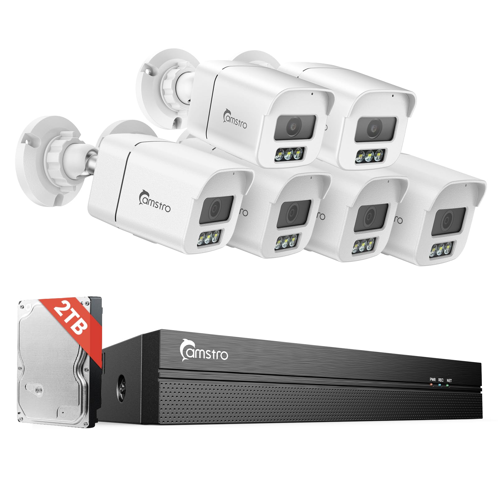 4K PoE Security Camera System, 6 Pcs Metal Casing Wired Cameras with 4K 8CH NVR &amp; 2TB HDD, Smart Human/Vehicle/Pet/Parcel Detection, 100ft Night Vision, H.265+ 24/7 Recording for Home, White