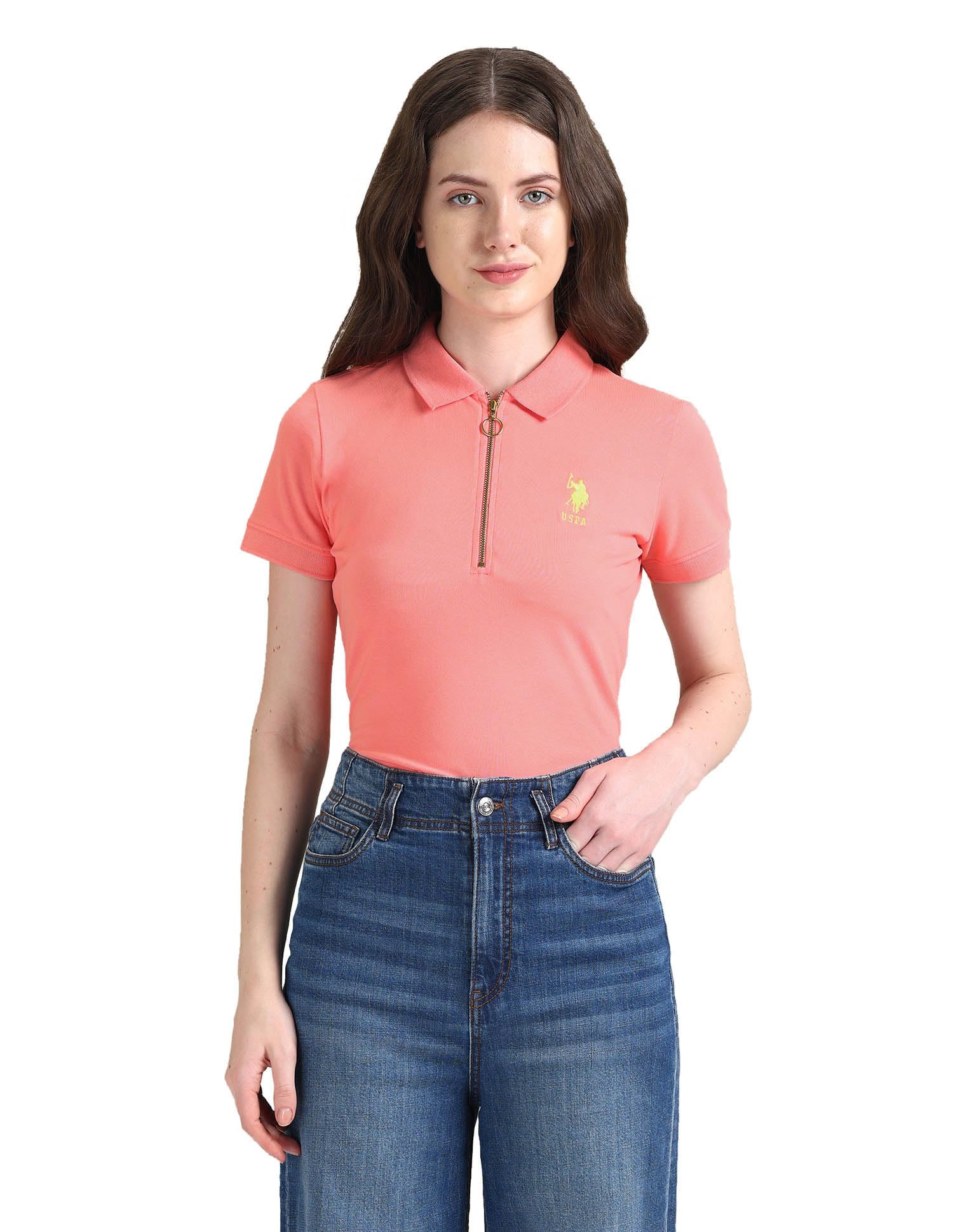 Women's Cotton Regular Fit Solid Polo Shirt-image-47