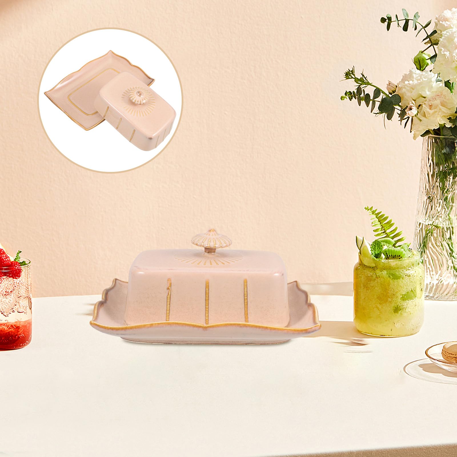 jojofuny Beurrier Céramique avec Couvercle Plat de Rangement pour Beurre et Fromage Beurrier de Cuisine Domestique