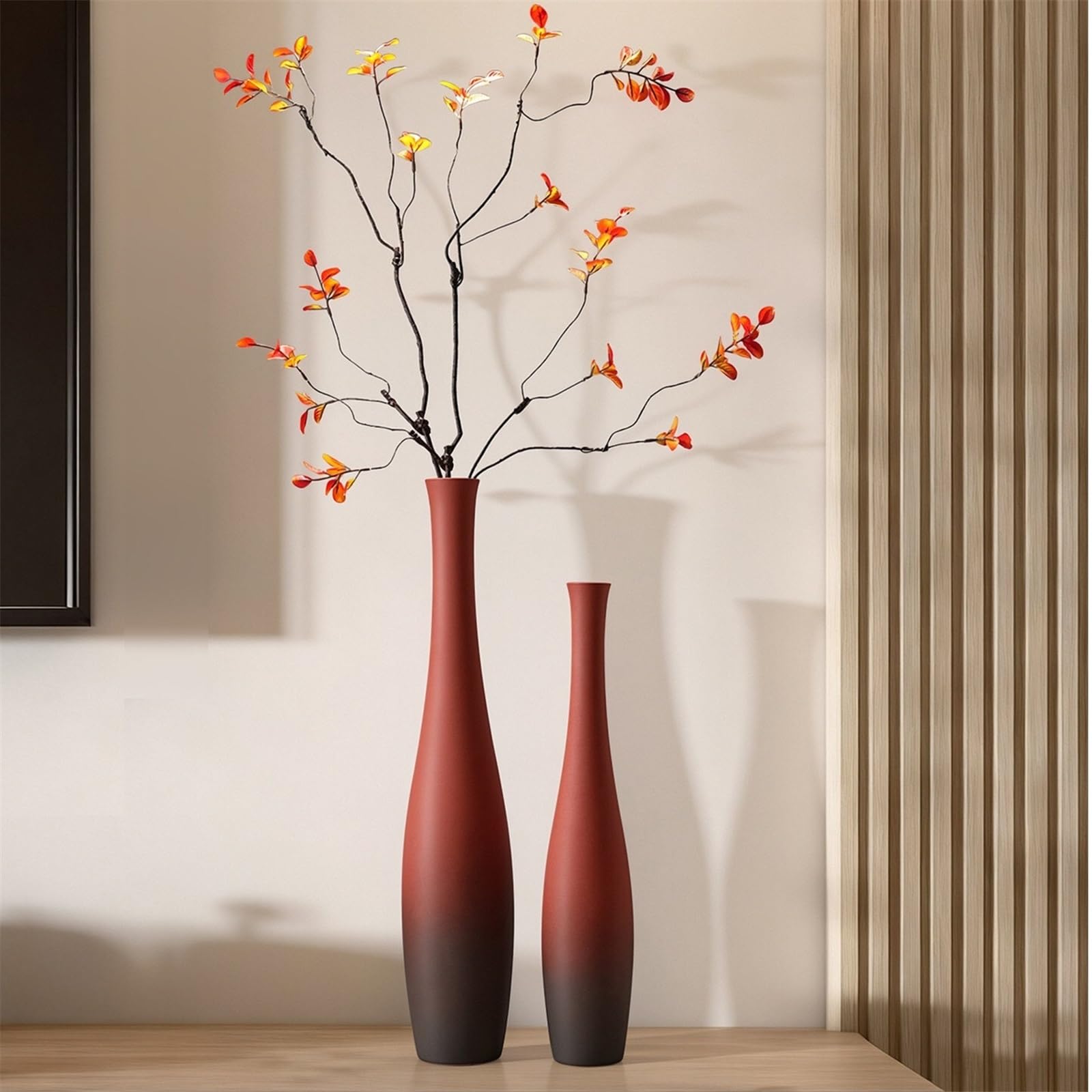 Vase en céramique rouge brûlé ombré à long cou Décoration d'intérieur | Vases abstraits de décoration de sol for la maison(Petit)