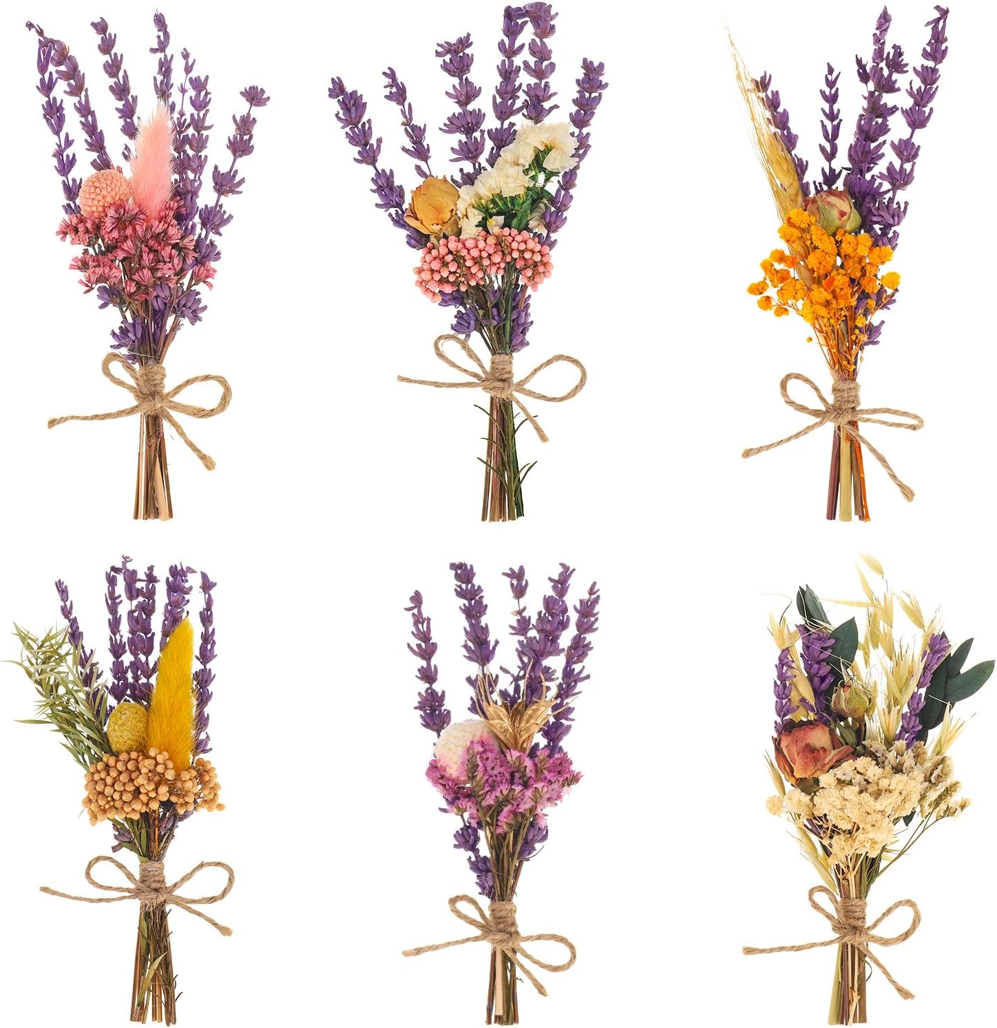 Fuyamp 6Pcs Mini Dried Flower Bouquet Set About 57