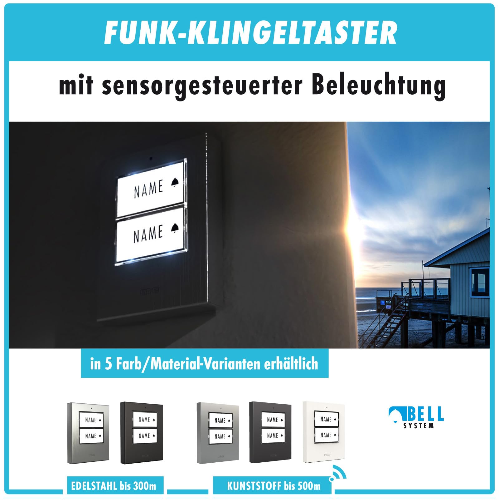 m-e Funkklingel BELL-522 BO Anthrazit mit Sender und Empfänger für 2-Familienhaus, Erweiterbare kabellose Türklingel mit 500 Meter Reichweite, Türglocke für Batteriebetrieb