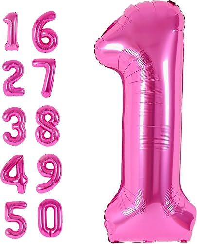 Globo rosa enorme de 40 pulgadas con el número 1 para decorar el primer cumpleaños, helio rosa número 1, globos número 1, globos de primer