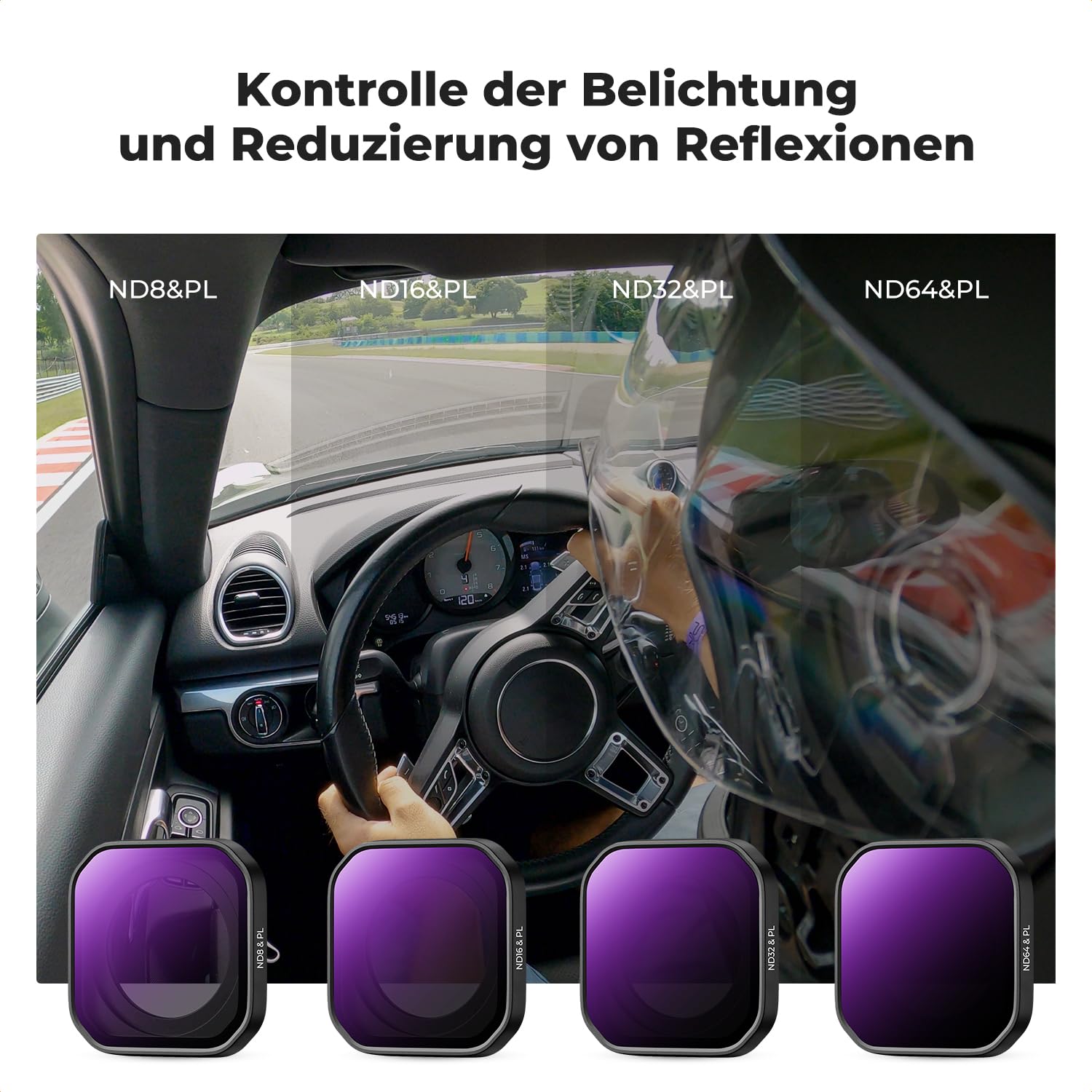 K&F CONCEPT Upgrade ND&PL Schraubfilter-Set Kompatibel mit Insta360 Ace Pro 2, ND8/PL+ND16/PL+ND32/PL+ND64/PL, Neutraldichte-Polarisationsfilter für Actionkameras, HD-Optikglas Mehrfachbeschichtung