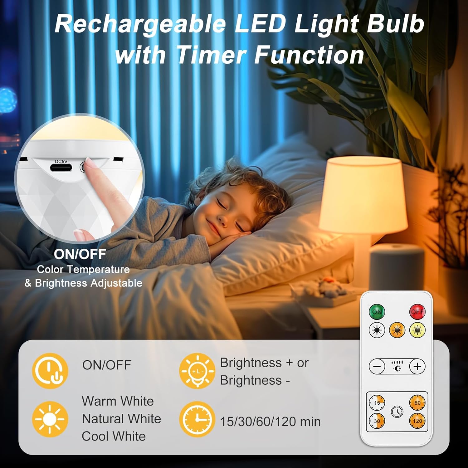 E27 2600mAh Lampadina LED Ricaricabile con Telecomando Timer, Lampada Emergenza Dimmerabile (3000K/4000K/6500K), Attacco&USB Ricaricabile Doppia Funzione per Lampade Senza Corrente/Campeggio 4 Pezzi