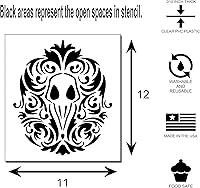 Vista 2 de Plantilla decorativa de damasco floral de calavera gótica de cuervo de 11 x 12 pulgadas.