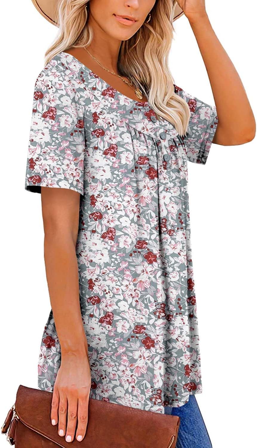 ROSELINLIN Women's Short Sleeve Shirts Floral Summer Tops Loose Fit for Leggings - Image 3