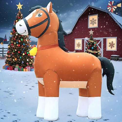 Miniatura 2 de DomKom Inflables de caballos Clydesdale de 9 pies para Navidad, primavera, granja, rancho gigante, animales lindos, decoraciones para patio al aire
