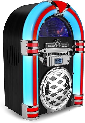 VICTOR Broadway - Jukebox Bluetooth de escritorio con iluminación LED multicolor, negro (VDTJ-1550-BK)