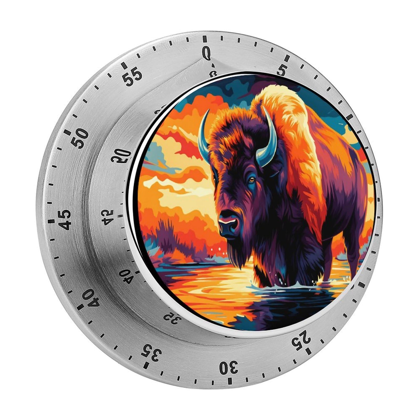Vibrant Bison Sunset Watercolor 60 Minute Wind Up Timer,Visual Mechanical Magnetic Timer with Loud Alarm for Kitchen