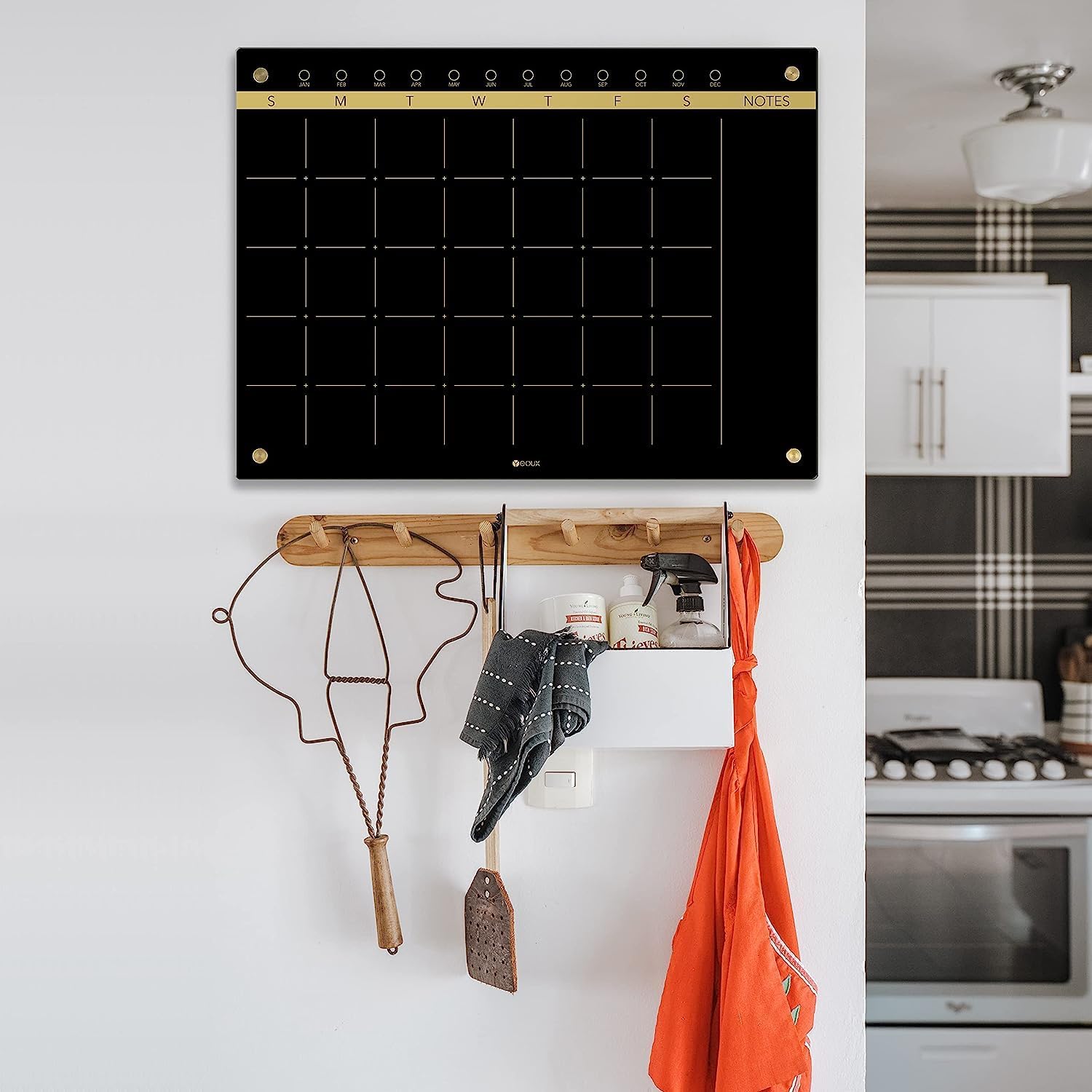 Oversize Black Acrylic Calendar for Wall Plexi Glass Dry & Erase | Ultra-Thick Home Office Monthly Glass Family Planner Board Clear Reusable Blackboard Whiteboard 8 Pens Eraser (28" X 20")