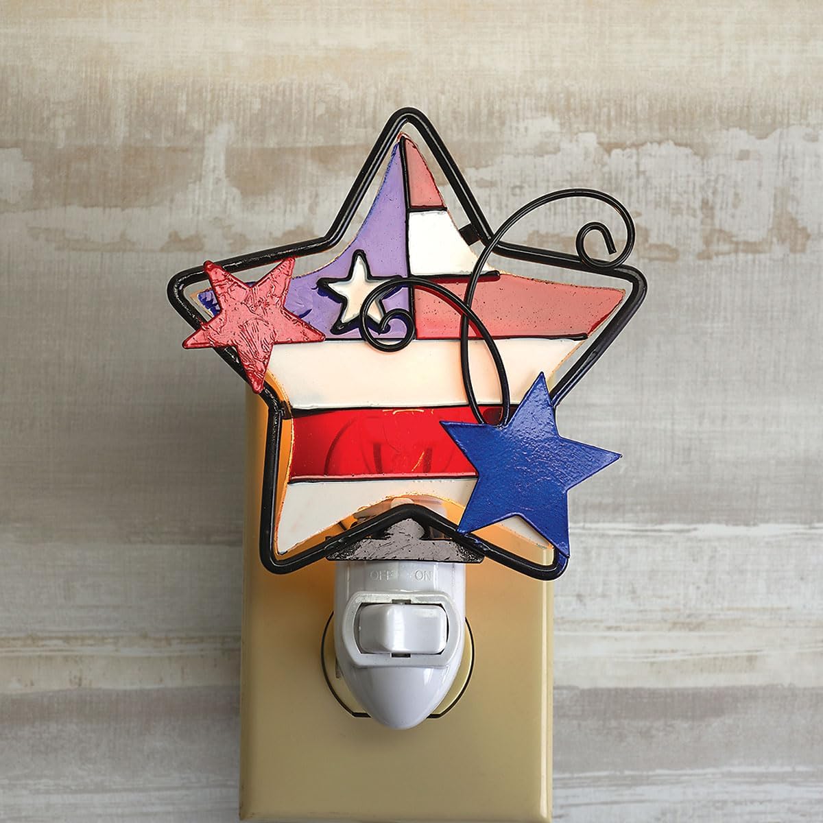 Current Patriotic Star Decorative Night Light - 3.75" Stained Glass Plug in Light, Christmas, 4th of July, & Holiday Decorations, Spring & Winter Home Décor