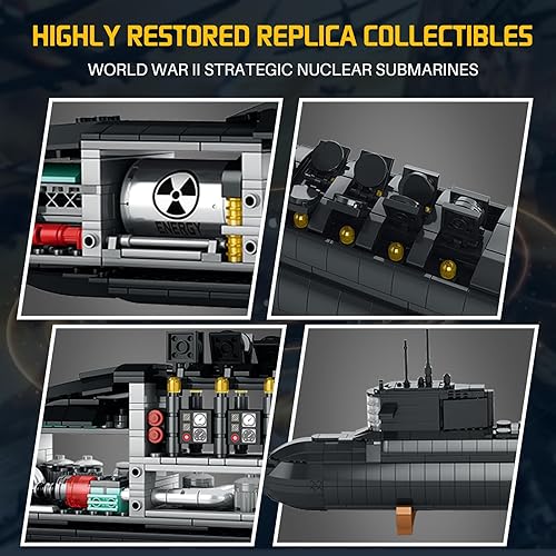 Miniatura 5 de Juego de juguetes de construcción de submarinos nucleares estratégicos con luces, acorazado militar de la Segunda Guerra Mundial, vehículos de