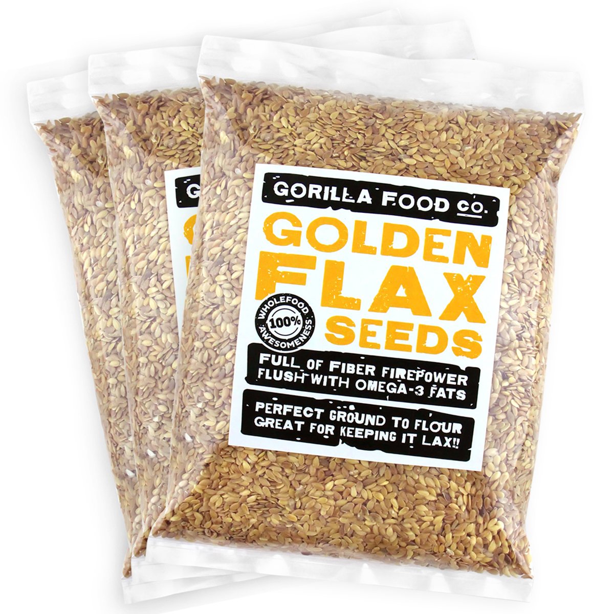 Gorilla Food Co. Flaxseed Golden Whole 3 Packs (1 Pound each) Resealable Bags