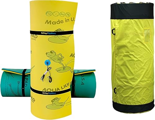 Aqua Lily Pad Paquete de isla de espuma flotante Bullfrog de 20 pies con bolsa de almacenamiento de nailon ventilada de malla para almohadillas de