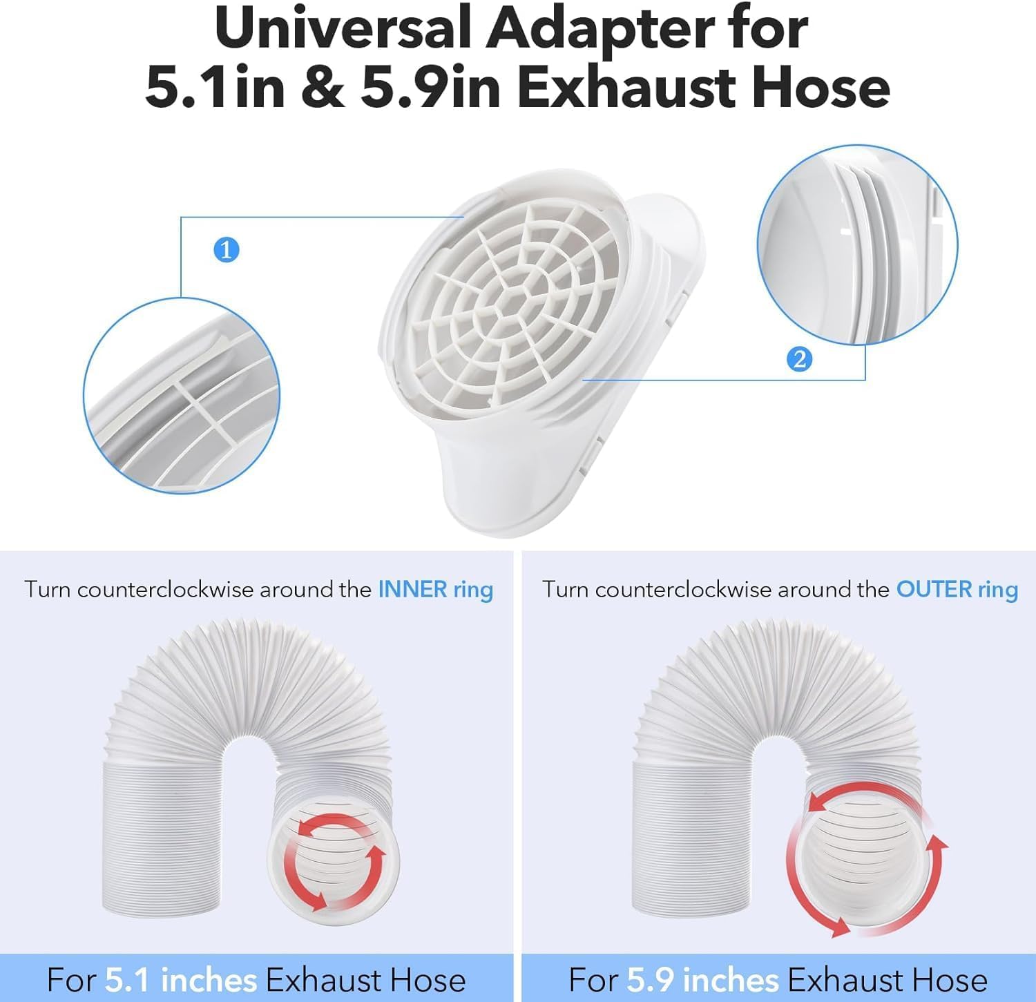 15/13 CM Joint de Fenêtre avec Adaptateur 2En1 AGPTEK, Kit Calfeutrage Climatiseur Universel Coulissante Amélioré, Réglable Panneau et Raccord Tuyau d'Échappement de Climatisation Mobile-5.1/5.9pouce