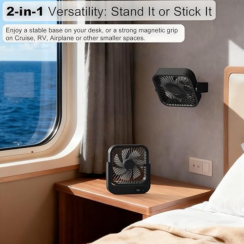 Miniatura 2 de Ventilador de crucero magnético, 8-12 horas de funcionamiento Imprescindible ventilador aprobado para cruceros esenciales 2025, viaje portátil para
