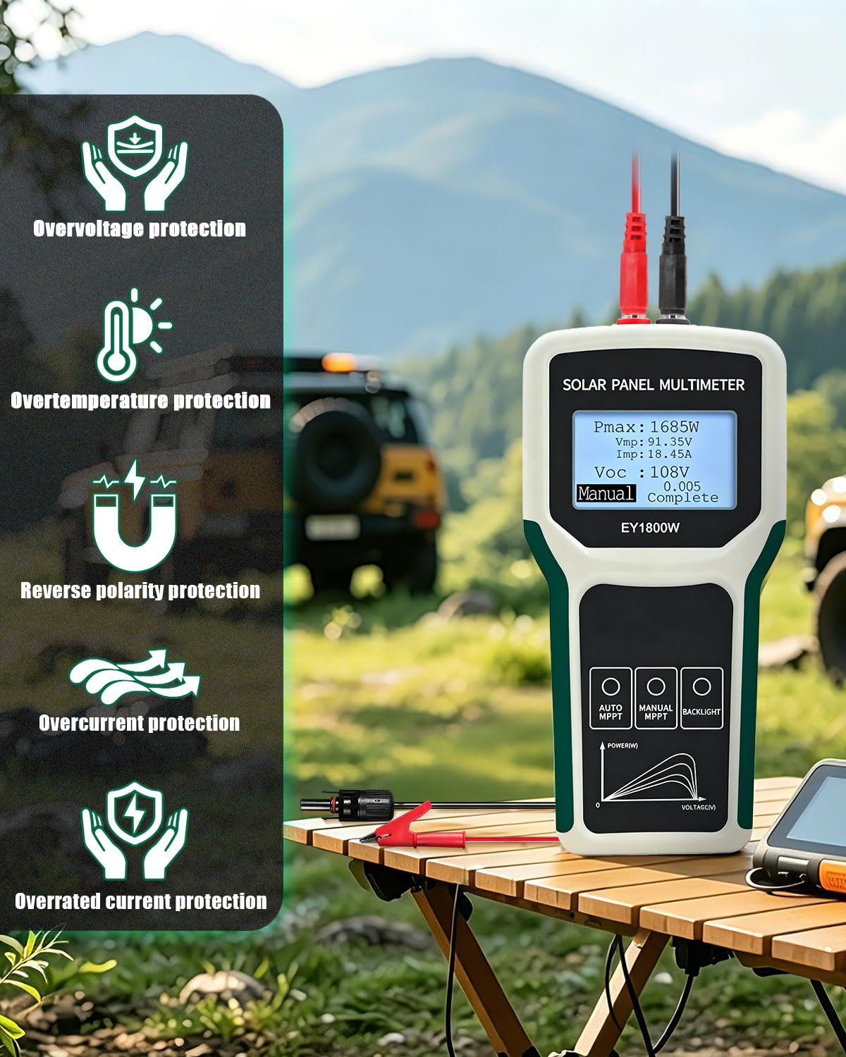 Fotowoltaiczny tester paneli słonecznych, 1800 W, panel słoneczny MPPT multimetr XFDE-T9-EY1800W
