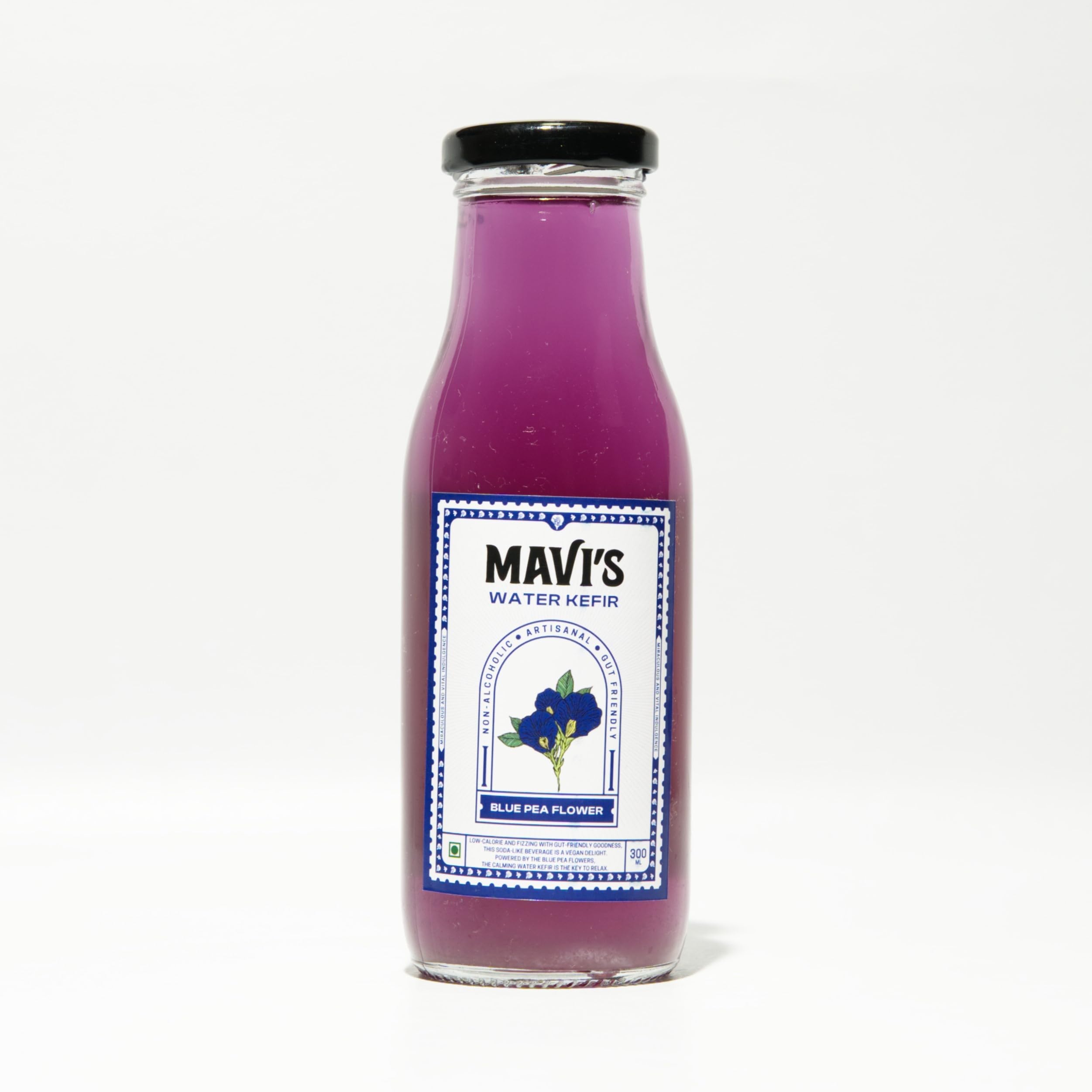 MAVI's Blue Pea Flower Kefir | Water Kefir | Real Blue Pea Flowers | 100% Organic & No Preservatives | No Artificial Flavour or Colour | Non Alcoholic | 300 ml