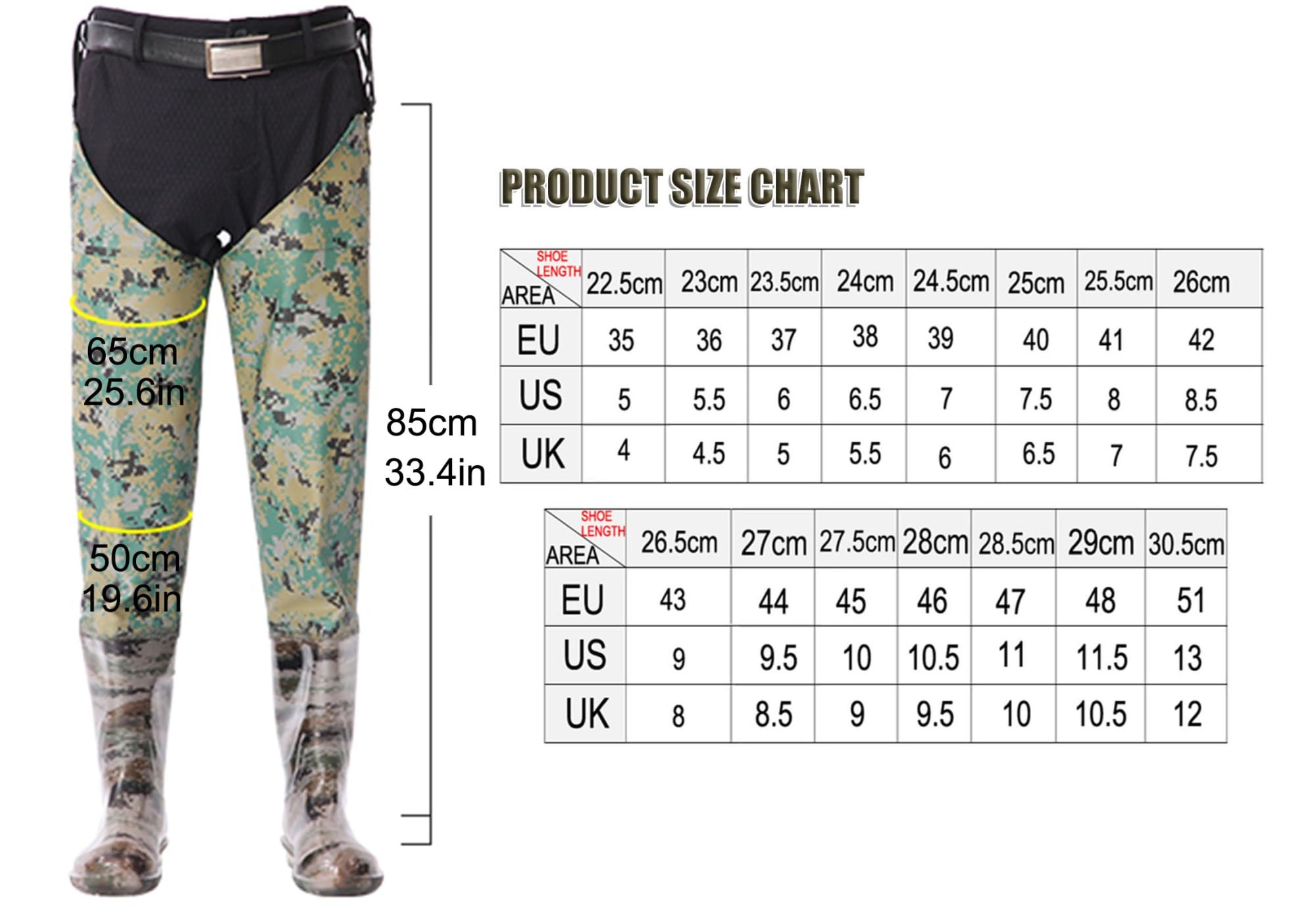 Stivali A Coscia Waders Impermeabili mimetici per Uomo e Donna con Suola con Tacchetti, trampoliere per Anca Lavorato a Maglia(42 EU)