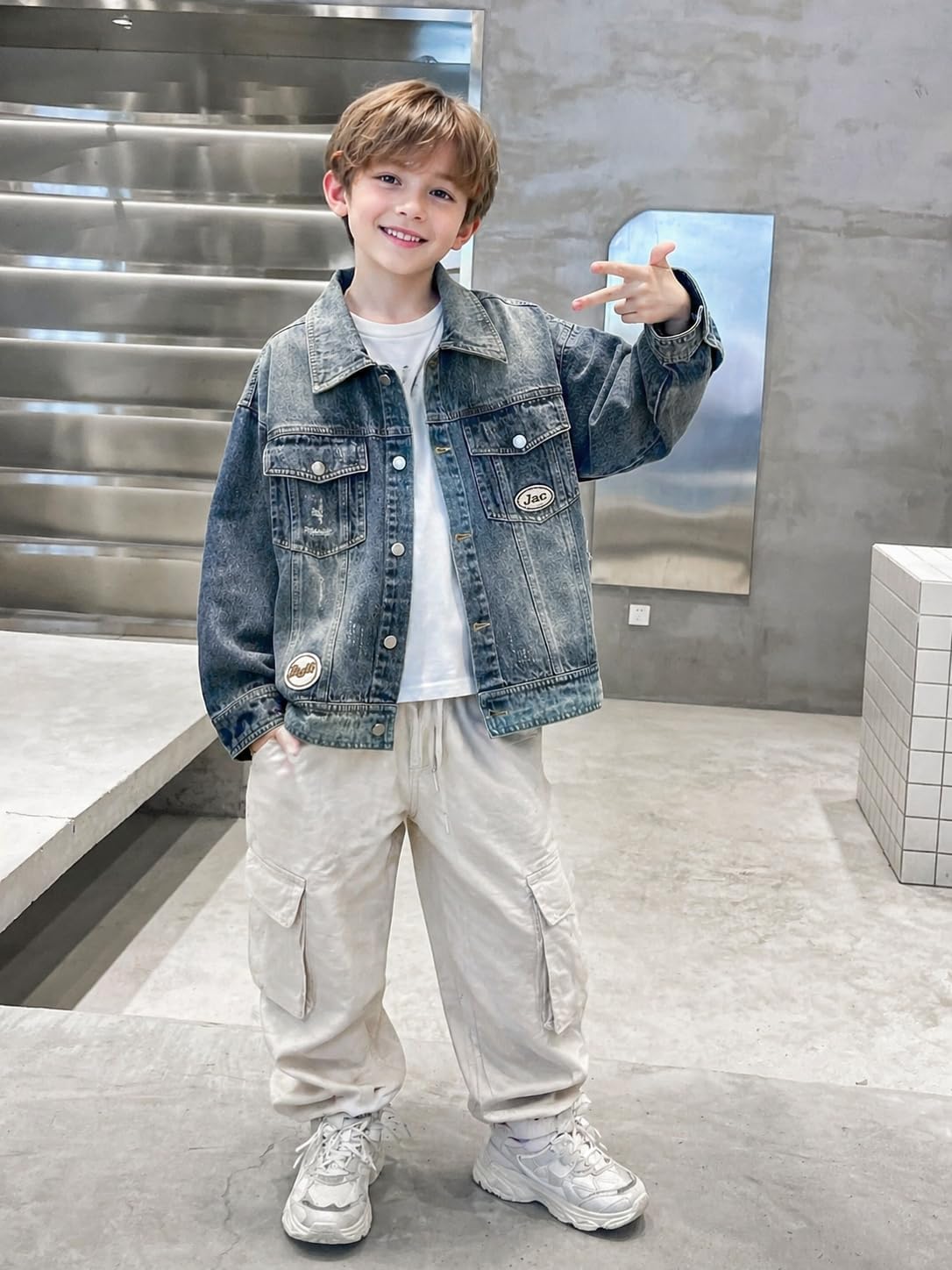 Rolanko Boys Denim Jacket Classic Jean Jackets Gift for Kids Oversized Trucker Jacket Layering Cowboy Coat 5-13Y
