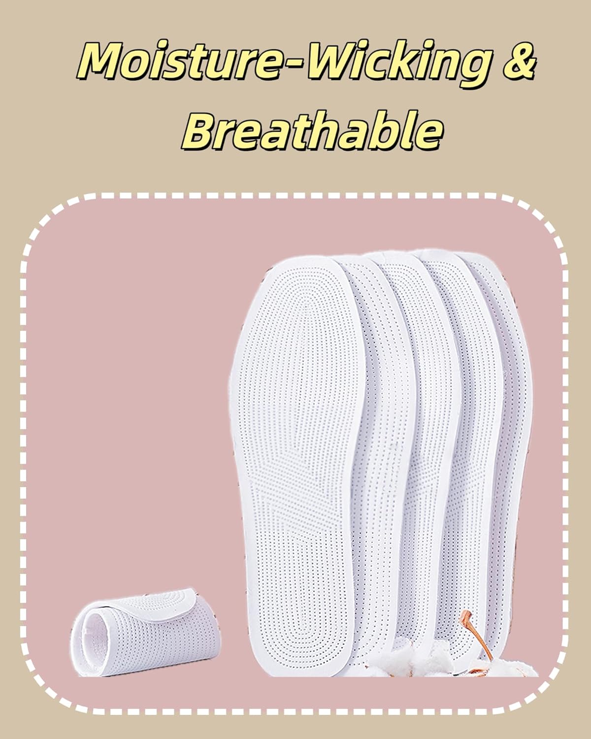 Shoe Pads Inserts for Women Comfort, 4 Pairs Cotton Barefoot Insoles, Thin Breathable & Trim to Fit Insoles for Flats, Heels and Dress Shoes (White, 8 Women / 7 Men) - Image 6