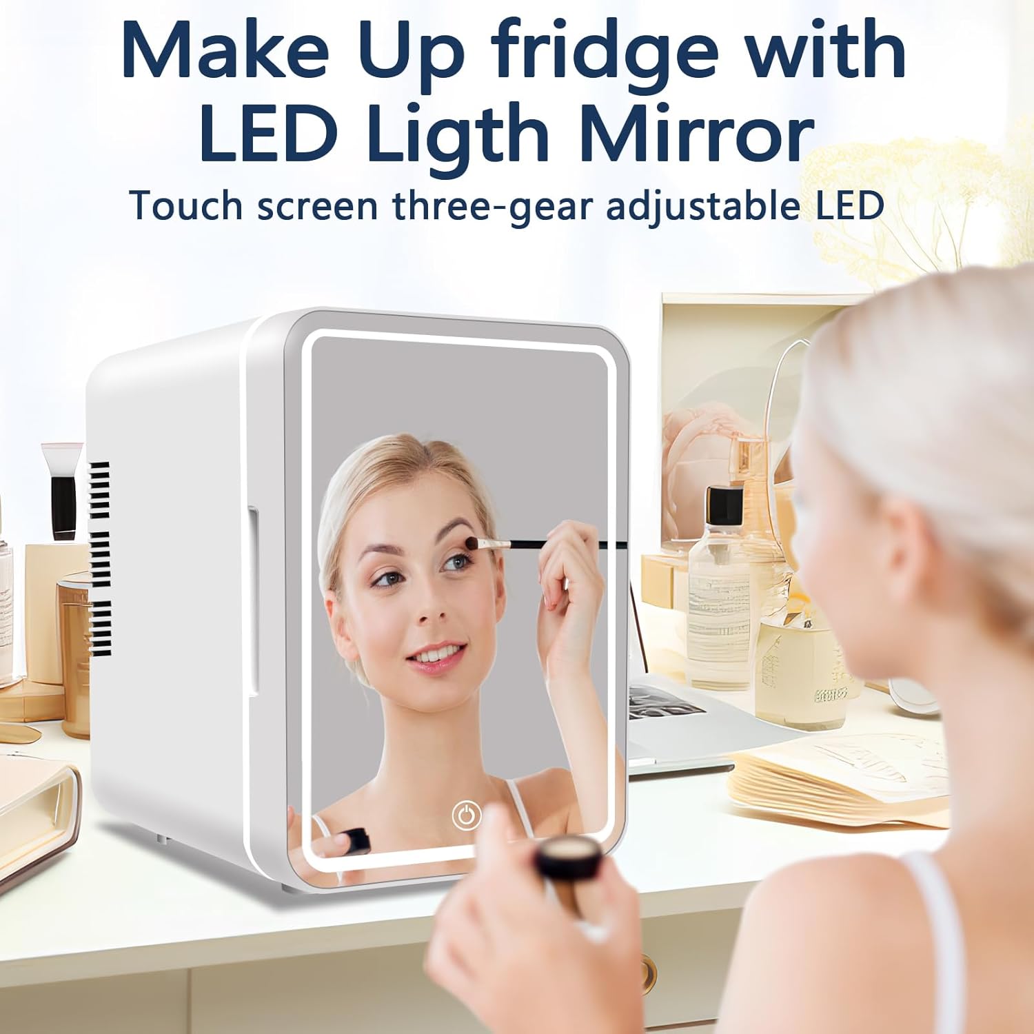 Mini Beauty Fridge with Mirror - 4L Cooler and Warmer for Beauty Skincare, Makeup, Bedroom, Bathroom, Office, Food and Drink