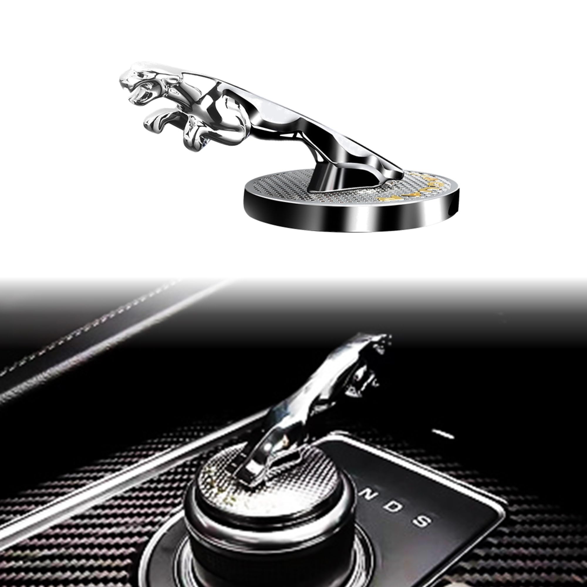 ARKOSKNIGHT 3D Gear Shift Knob Cover,Sports Preformance Modification,Brand Logo Badge Decal Compatible with Jagvar Accessories(3D-Logo Chrome)