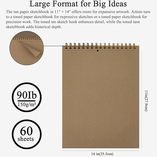 Miniatura 152 de Cuaderno de bocetos de 9 x 12 pulgadas, bloc de bocetos con espiral superior, paquete de 1 bloc de 100 hojas (68 libras/3.53 oz/m² - 100 g/m2)
