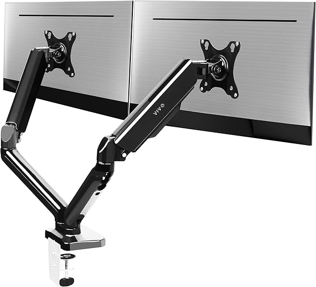 VIVO Dual Arm Monitor Desk Mount Height Adjustable, Tilt, Swivel, Counterbalance Pneumatic Stand, VESA Bracket Arm Fits Most Screens up to 32 inches, Classic, STAND-V002O