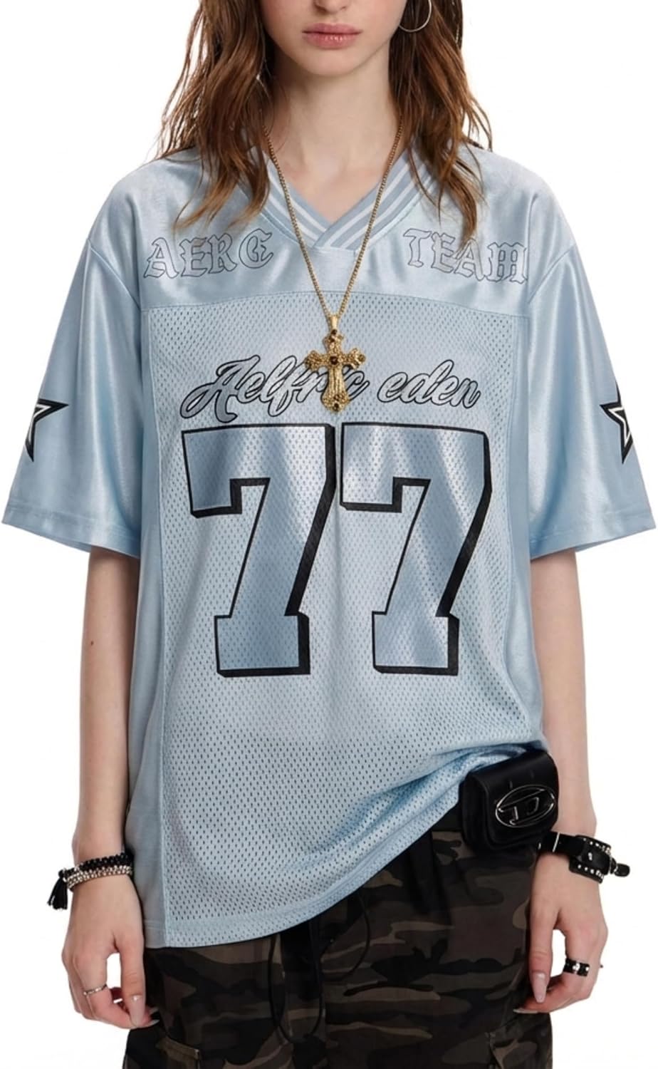 Aelfric Eden 77 Mesh Football Jersey Shirts Graphic Tee Printed Casual V Neck Tshirt Tees Streetwear Vintage Summer Top