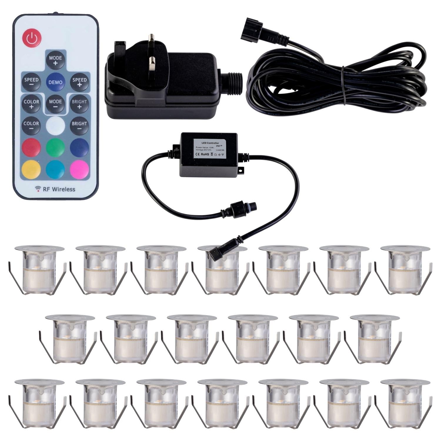 First Choice Lighting Set Of 20 30mm Stainless Steel Ip67 Rgb Colour Changing Led Plinth Decking Kit from B&Q