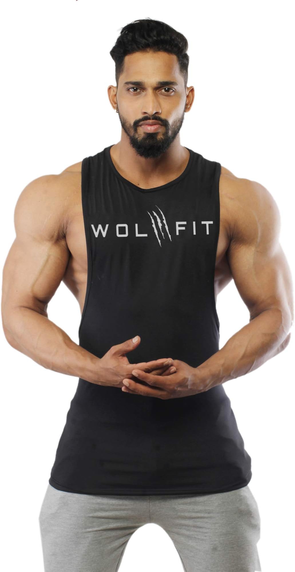 Wolfit Men's Cotton Lycra Tank Top (WF15_M,Black,Medium)