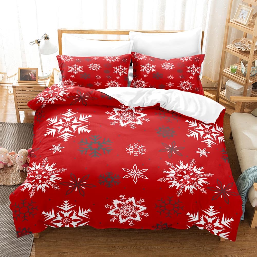 Housse de couette douce et respirante 140x200 rouge avec flocons de neige