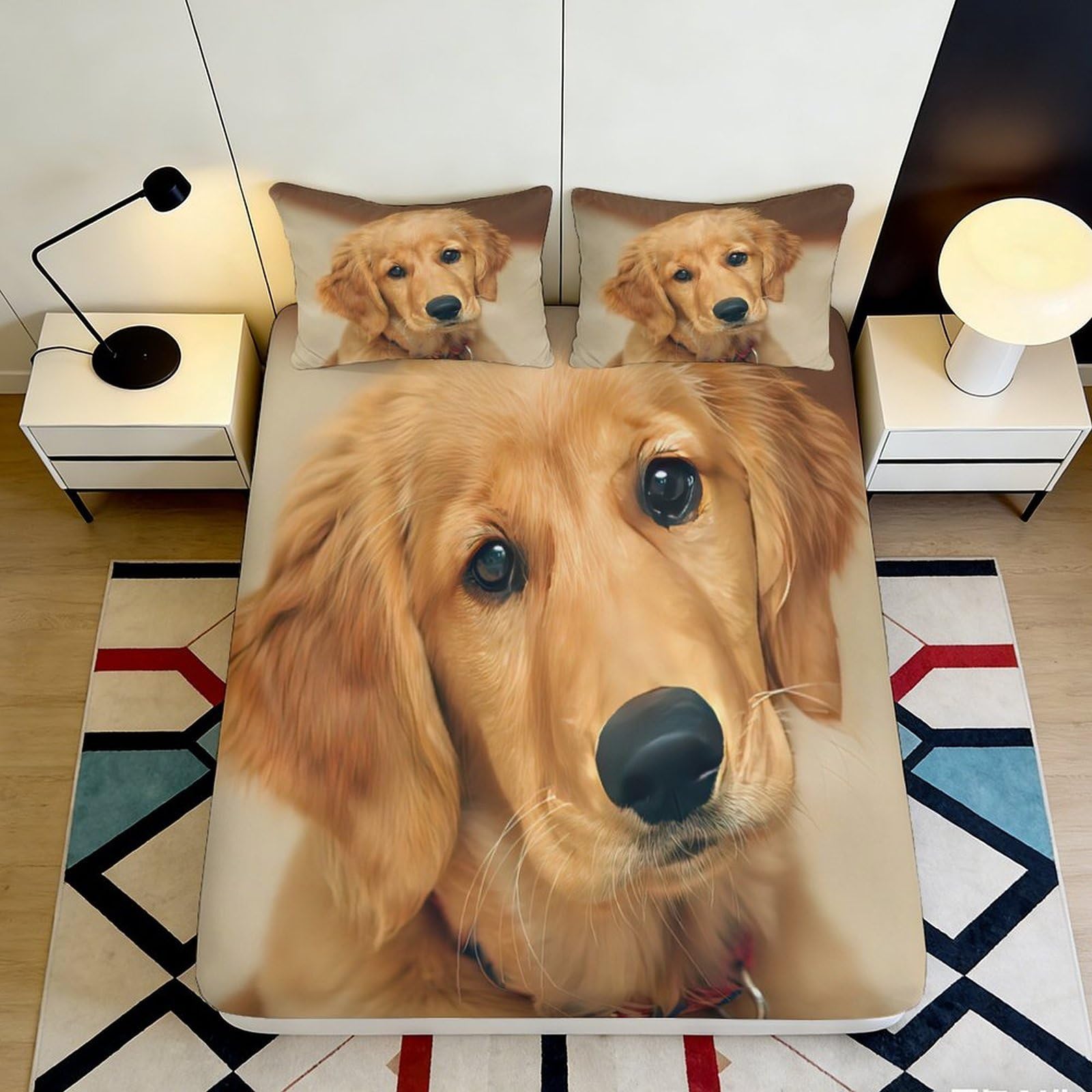 Pnayamiorkfel Style-7 3D Printed Golden Retriever Dog Fitted Sheet Microfiber Non Slip Bed Sheet For Bedroom Guest Room Decor Easy Care 90X200x25cm