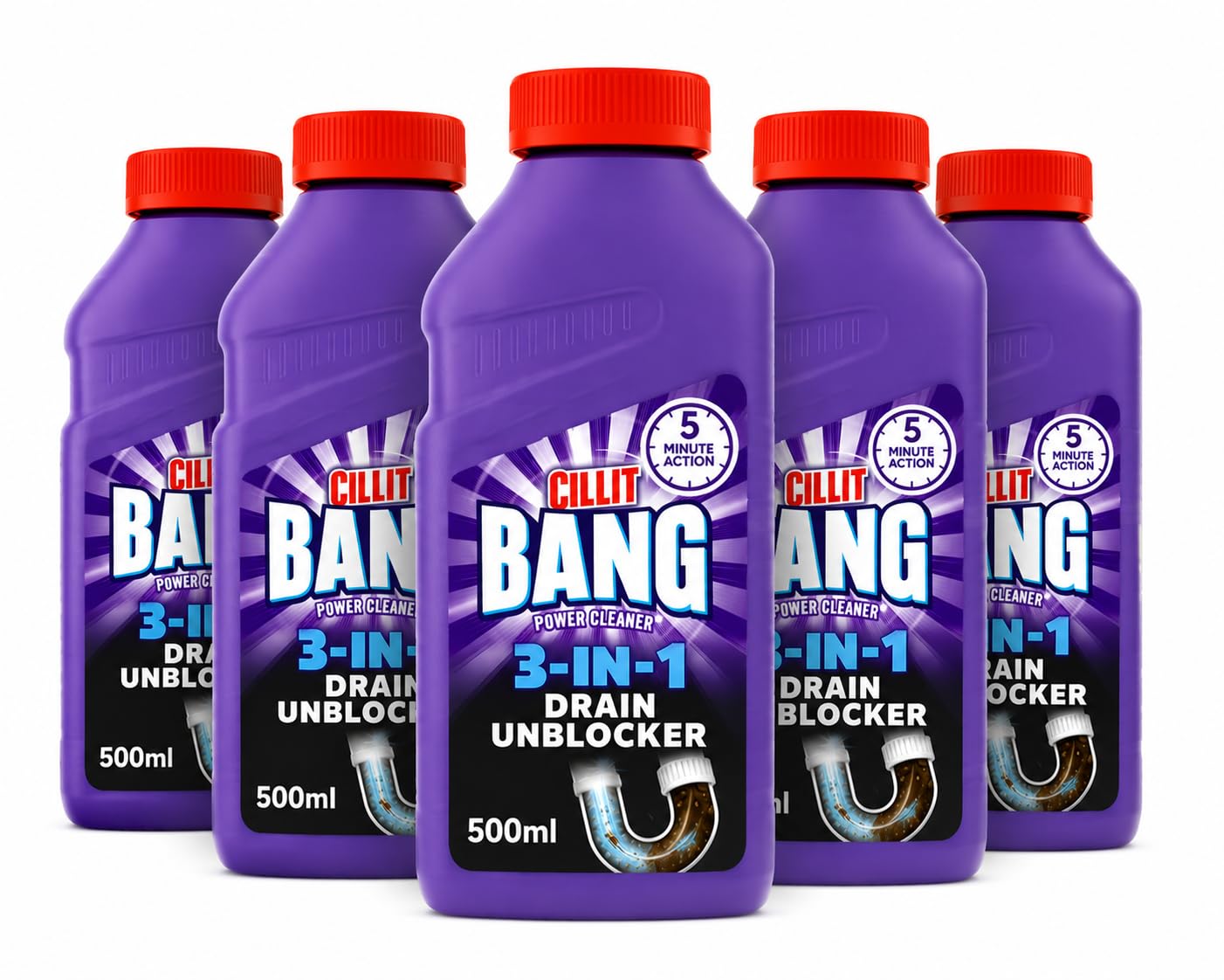 Cillit Bang 3-in-1 Power Cleaner Odour Stop Drain Unblocker Gel, Drain Cleaner For Kitchen Sink Drains, Bathroom Showers, Baths & Basins (Pack of 5)