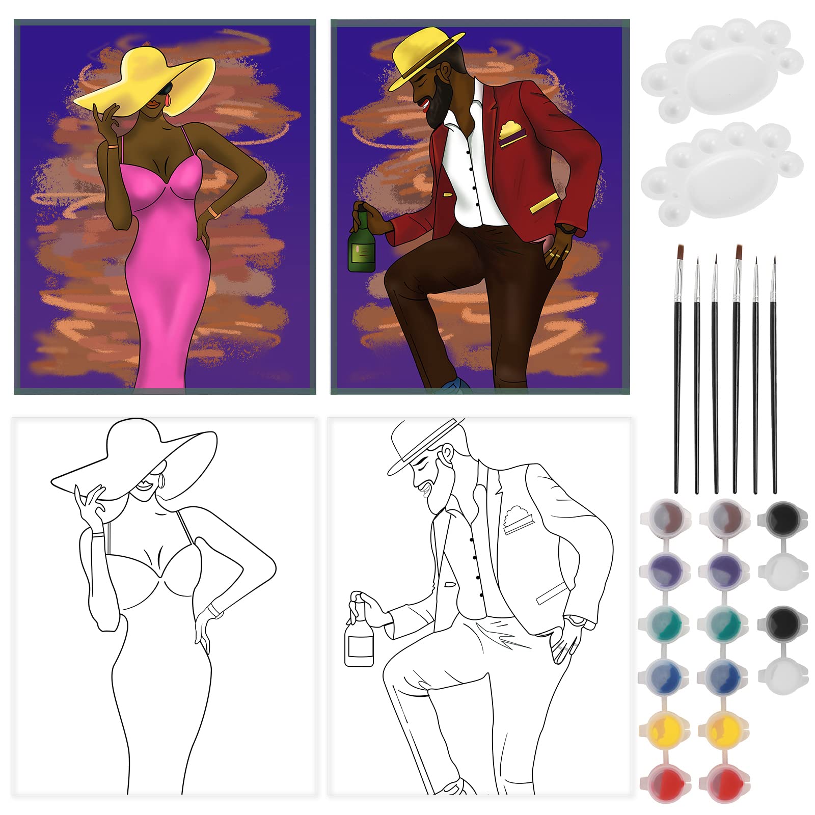 2 Pack Sip and Paint Kit for Adult's Date Night Pre Drawn Canvas for Painting for Adults 8x10 Pre Drawn Canvas Paint Night Kit for Adults