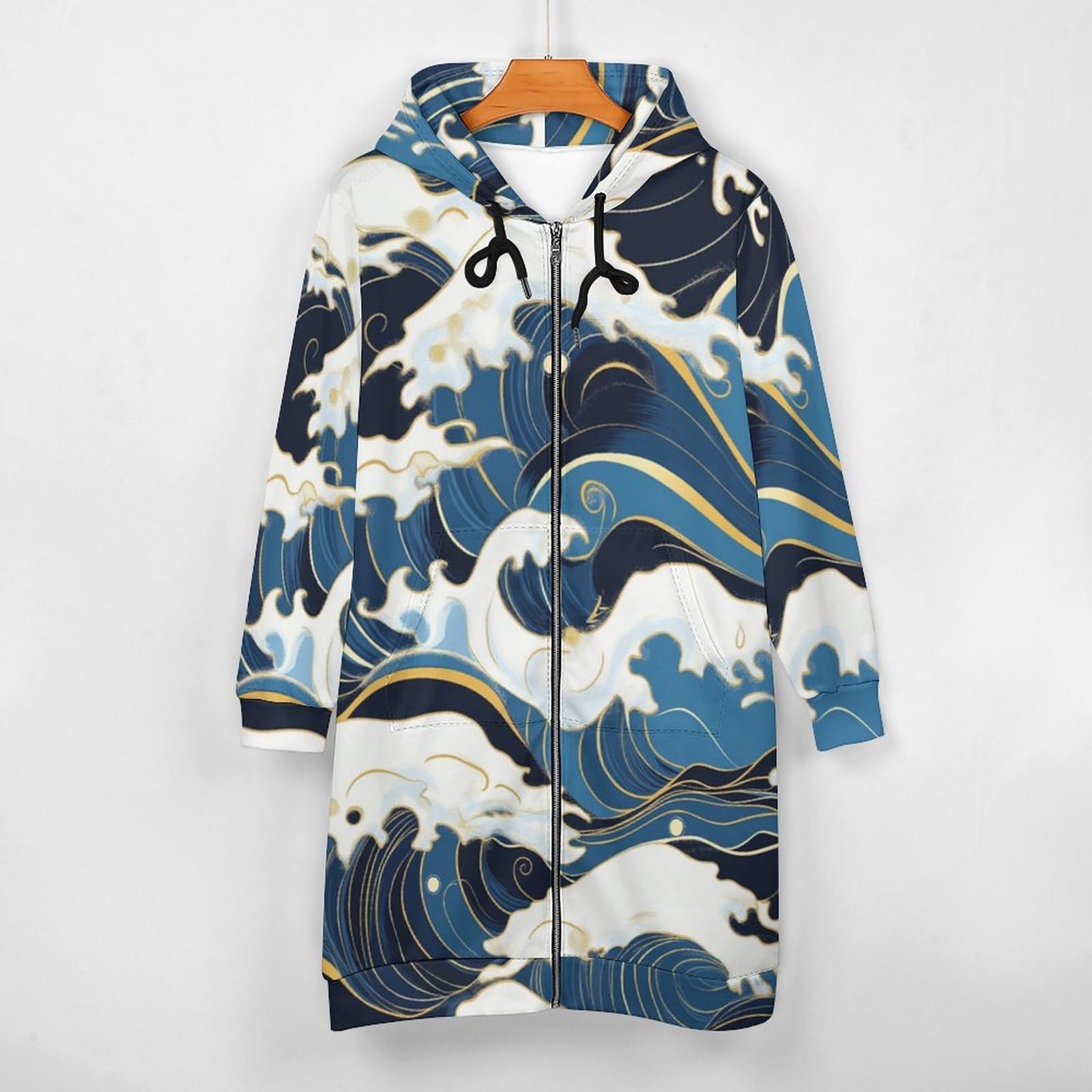 Felpa Donna con Zip Felpe Sportiva con Tasche E Cappuccio Motivo A Onde Morbida Invernale Giacca Regolabile Confortevole per Uso Quotidiano Casual
