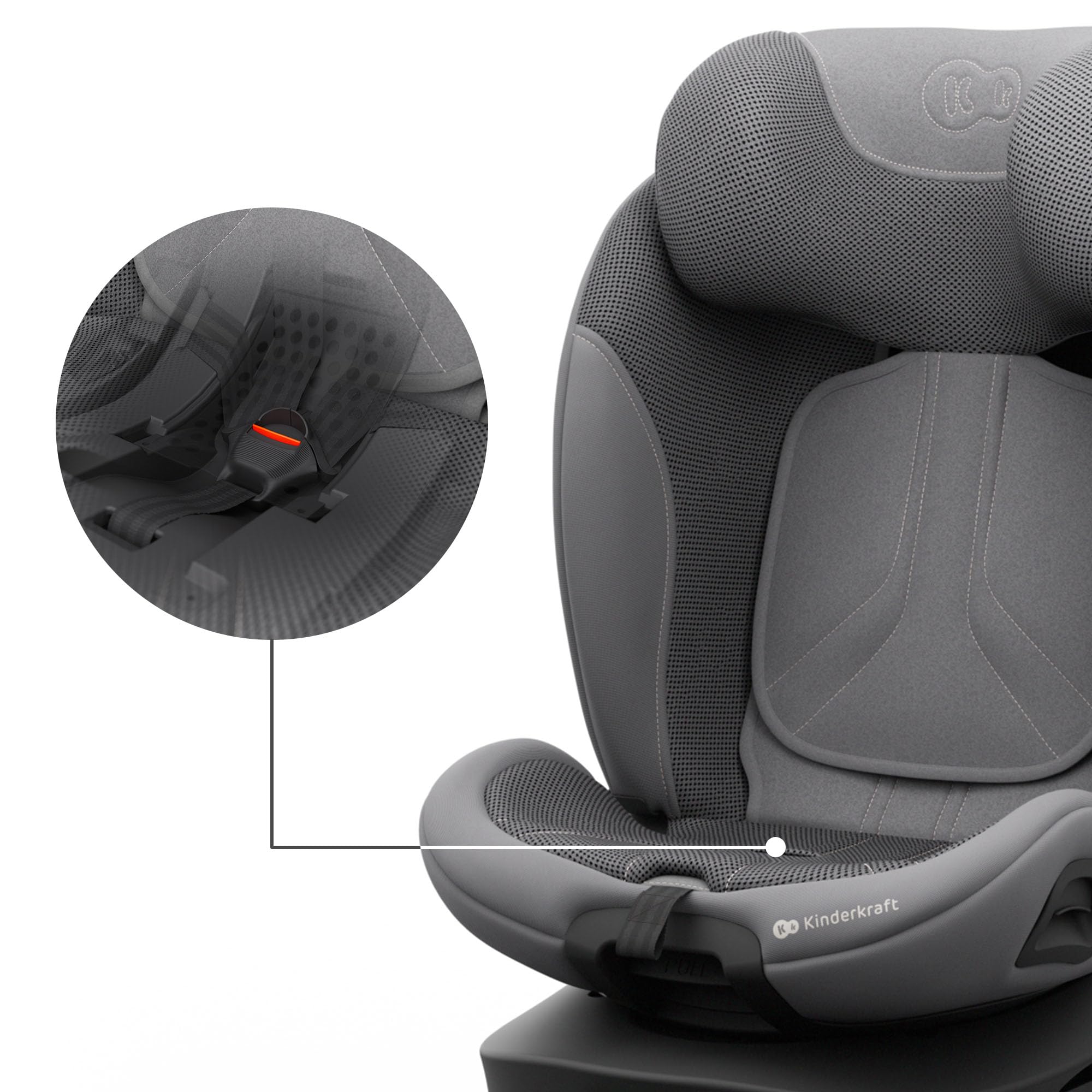 Kinderkraft I-360 2 PRO Seggiolino auto 0-36 kg, I-SIZE 40-150 cm, Seggiolino 360 girevole, con Isofix Base, Reclinabile Posizione sdraiata, Poggiatesta regolabile, Gruppo 0 1 2 3, Grigio