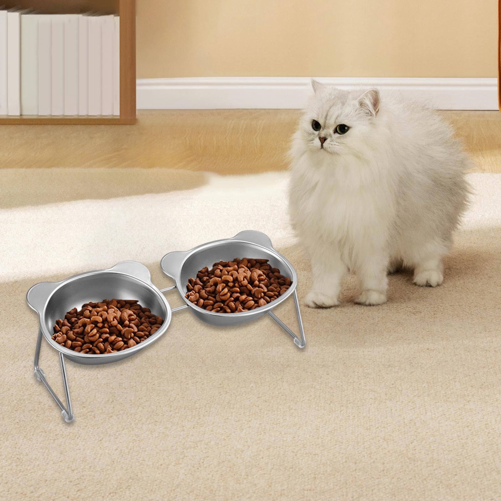 Comedero Elevado para Gatos, Comedero para Mascotas, Decoración, Recipiente para Alimentar Cachorros, Ideal para Viajes, Hogar de EST, Cuencos Dobles de Dibujos Animados, Individual